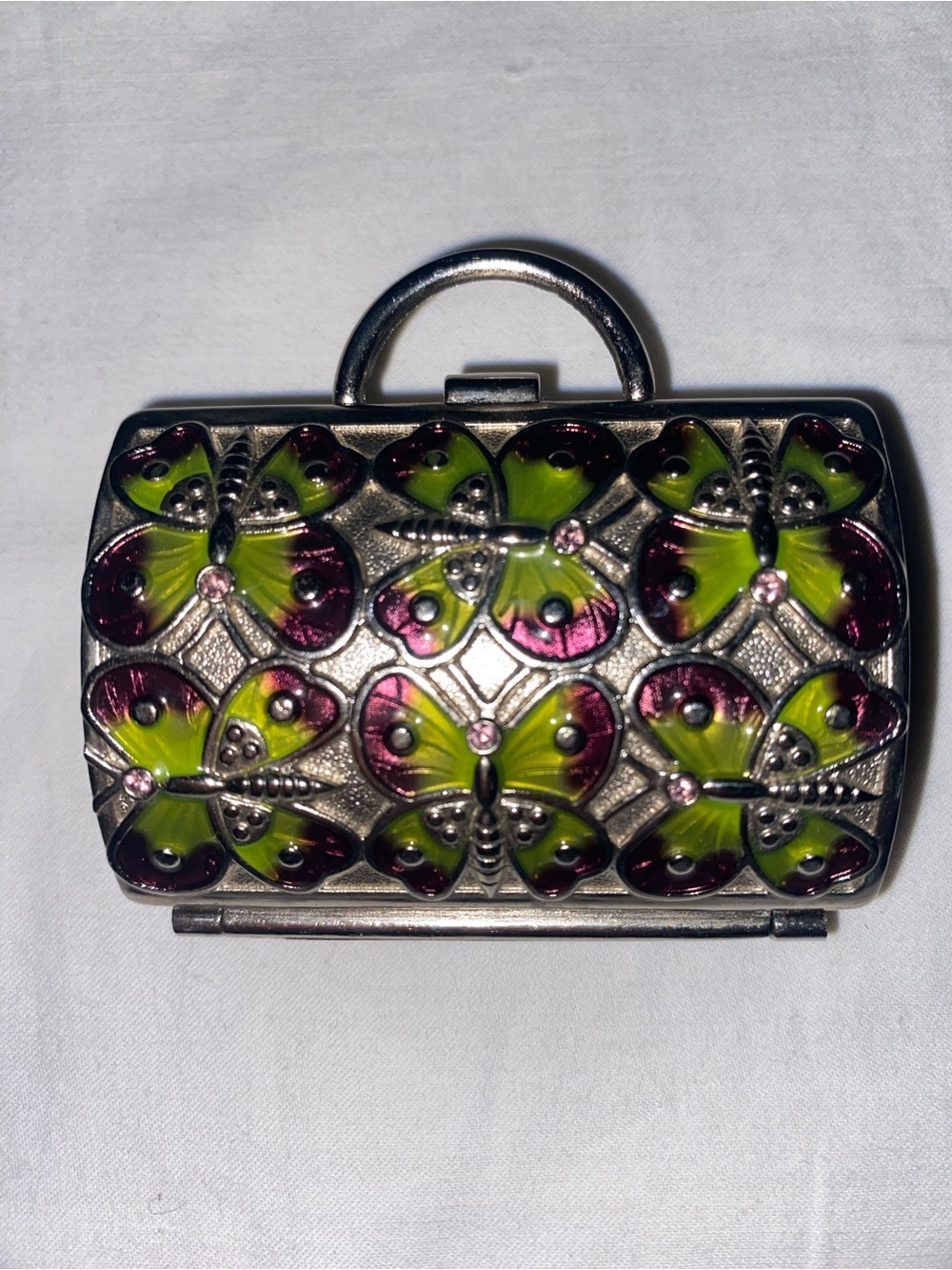 Judith Leiber for Neiman Marcus Mini Clutch w/Green and Pink Enamel Butterflies